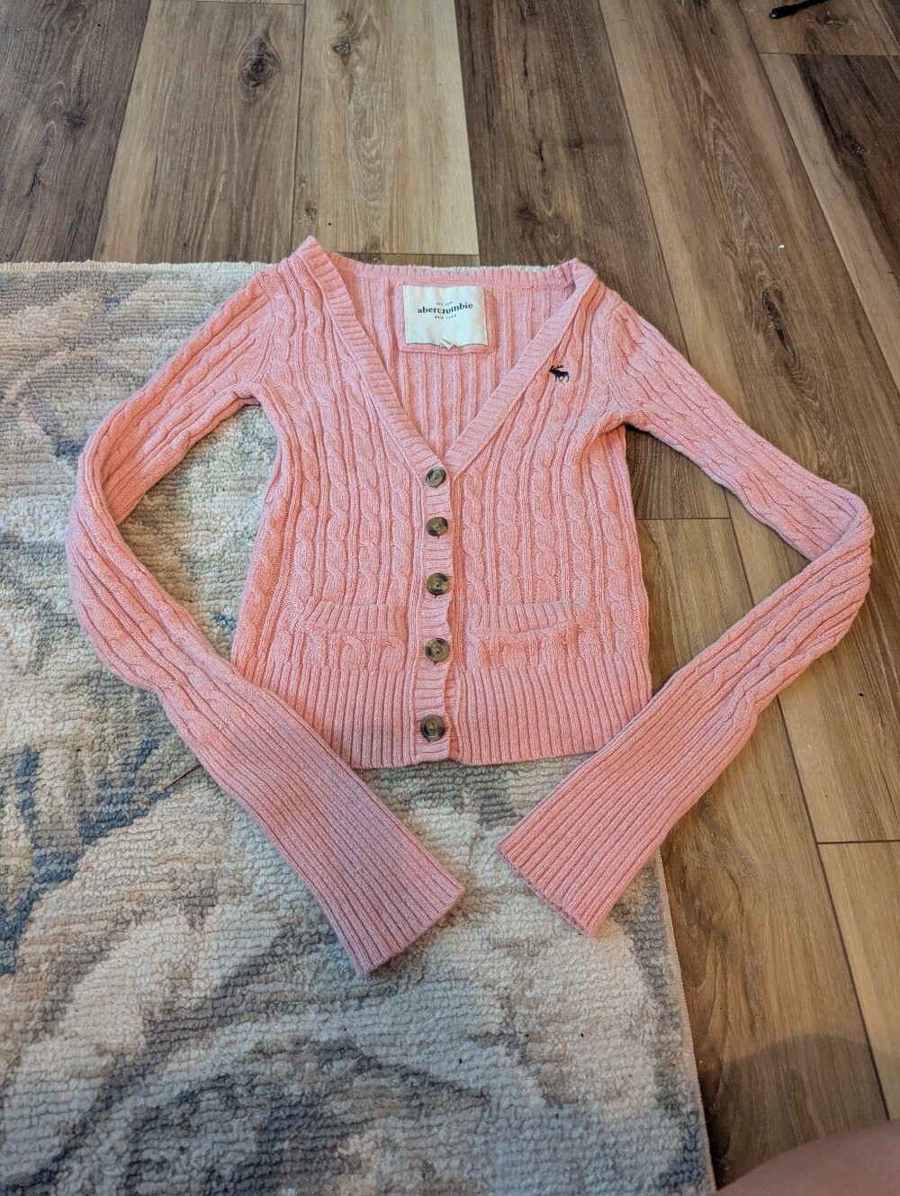 Abercrombie And Fitch Vintage Pink Cable Knit V-Neck Button Cardigan